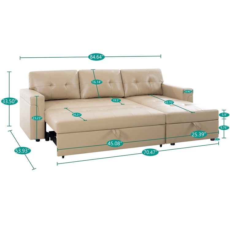 Reversible Sectional Sofa with Pull-Out Sleeper Bed, Hidden Storage Chaise, Durable Legs,
