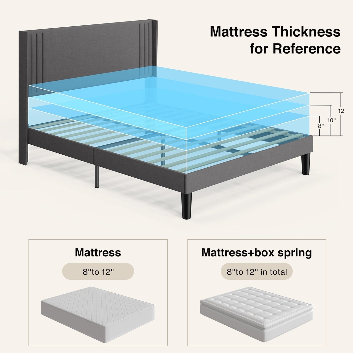 Queen/ Full Vertical Channels Upholstered Bed with Wingback Headboard