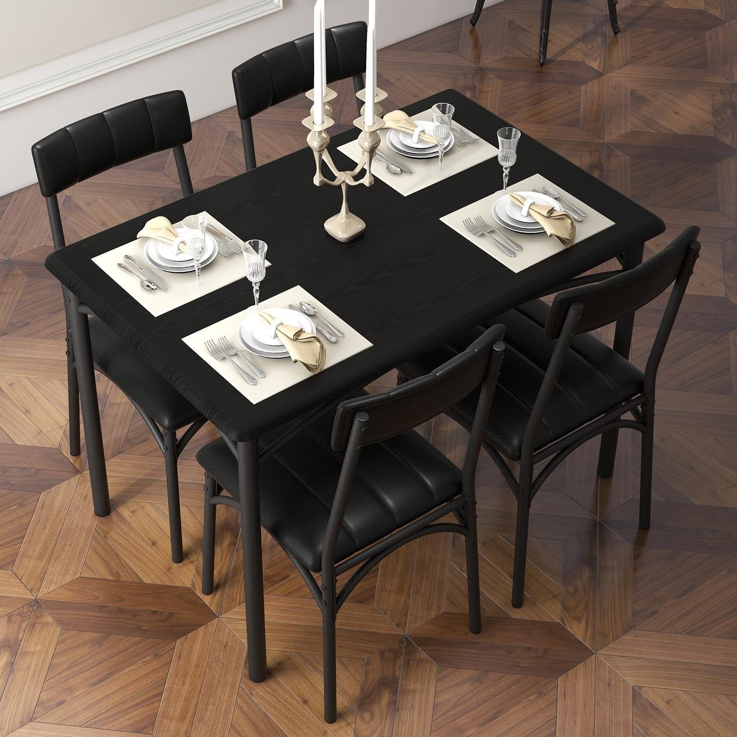 Rectangular Dining Table Set for 4 with Upholstered Chairs