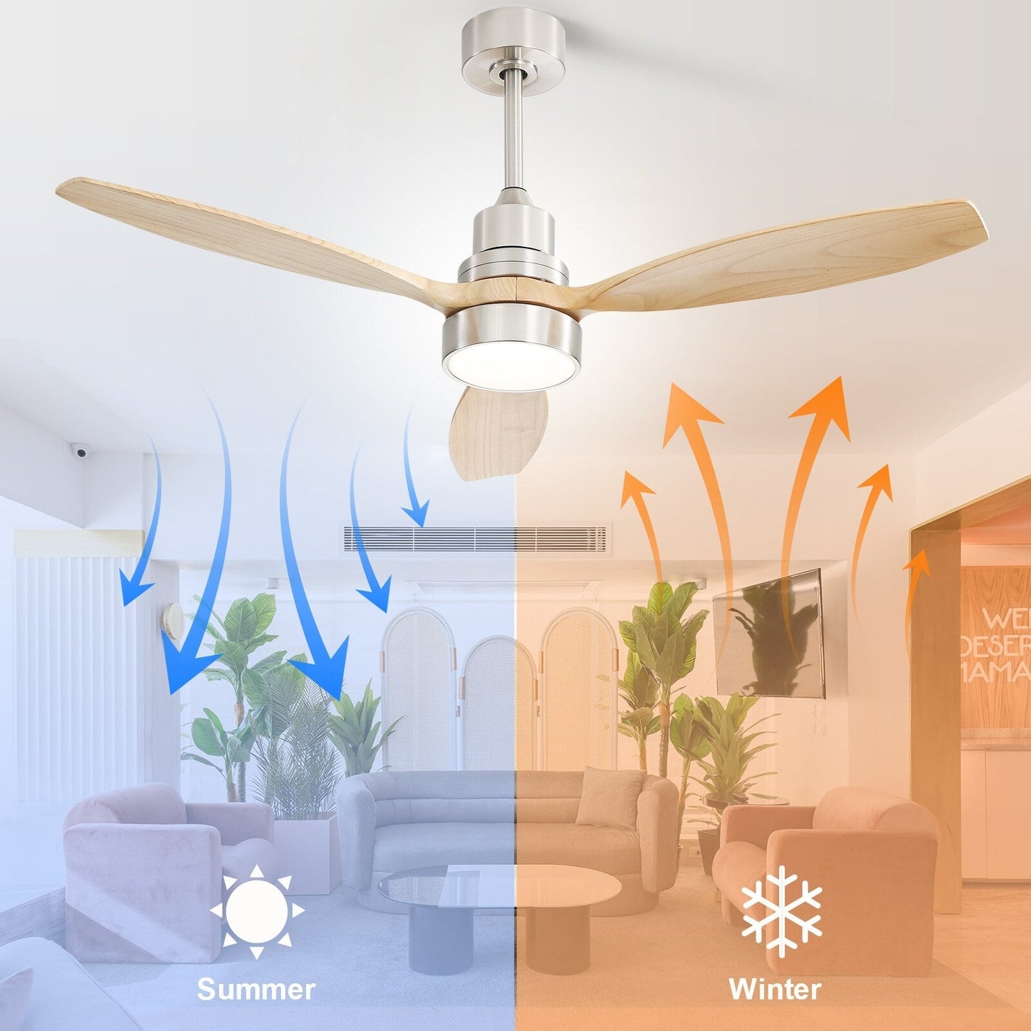 Sofucor 52 Indoor Wood Ceiling Fan Light with Remote, Integrated Light Optional