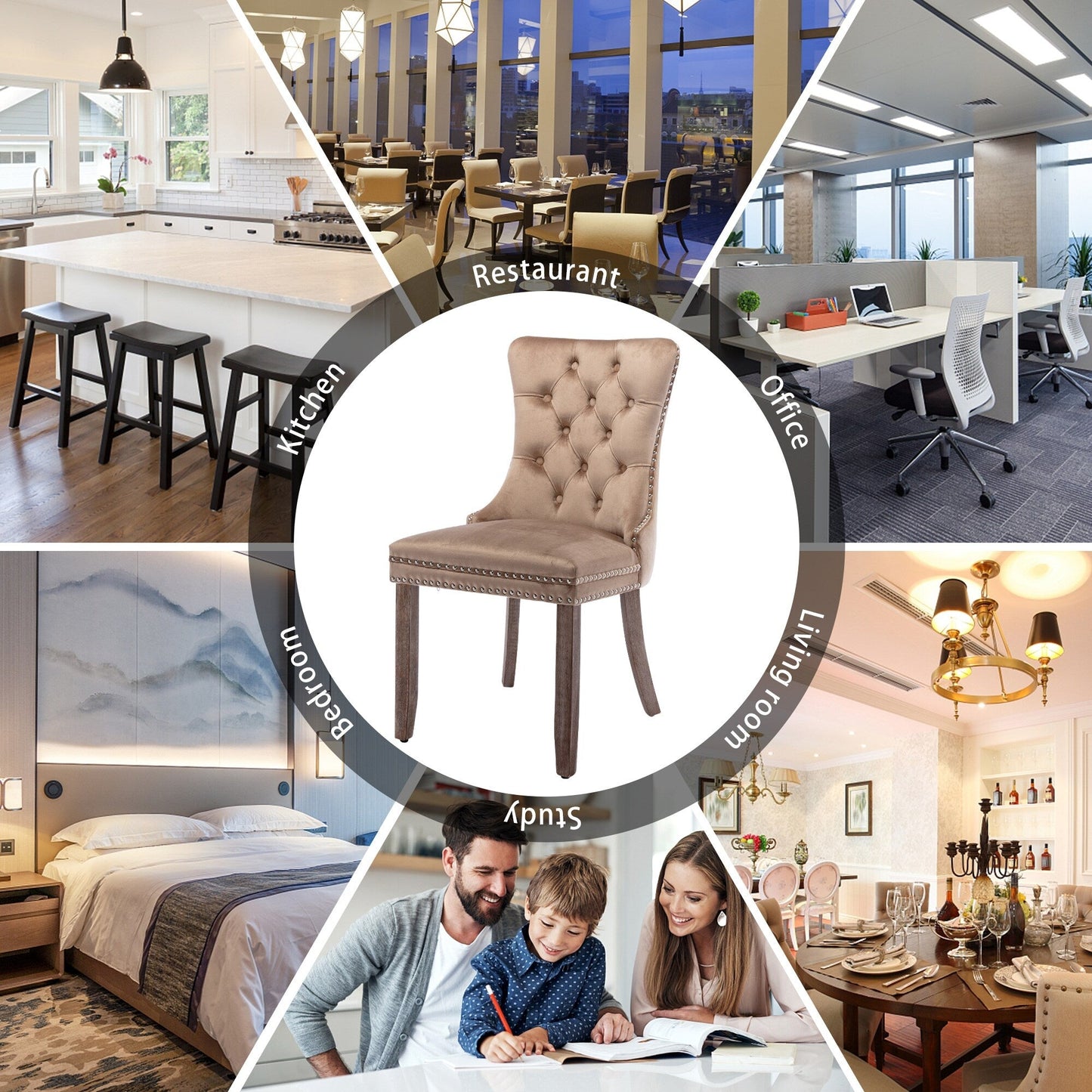 Upholstered Tufted Velvet Dining Chair with Solid Wood Legs Set of 6