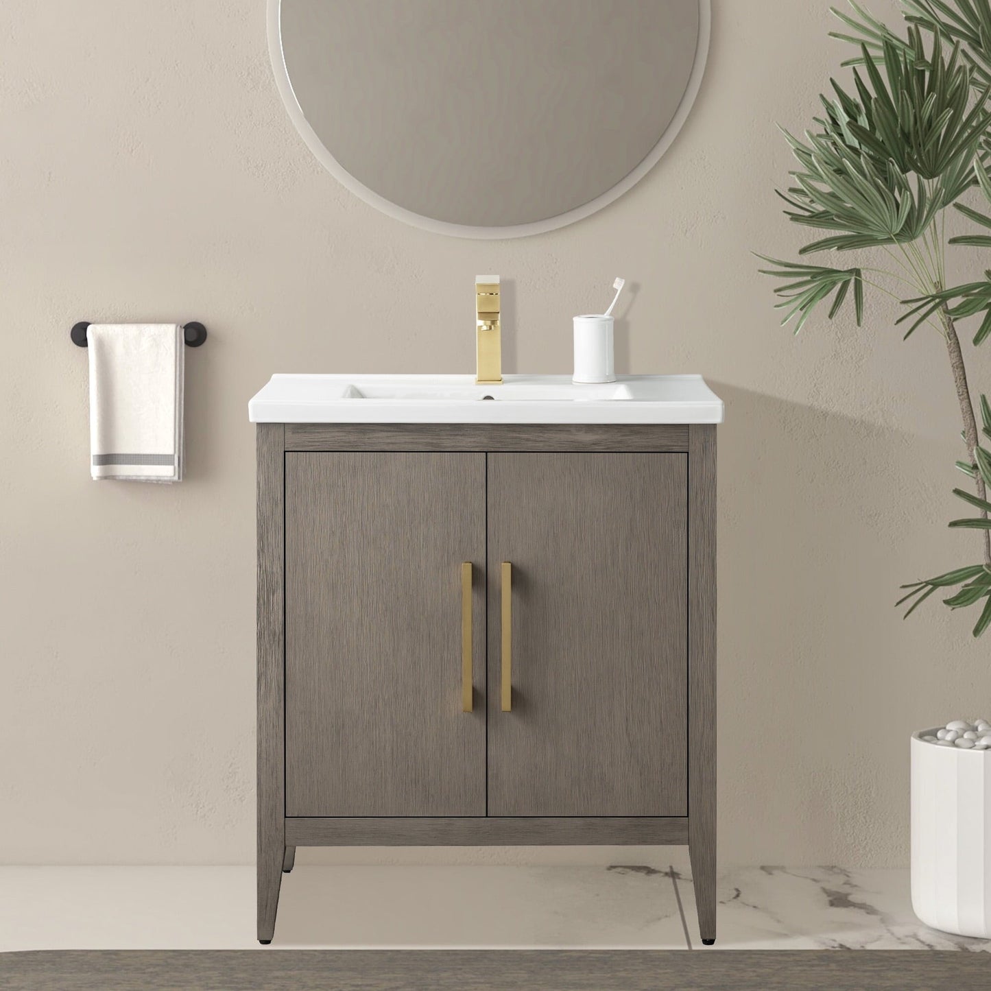 Vanity Art 20 or 24 or 30 Single Sink Bathroom Vanity Cabinet with Ceramic Top