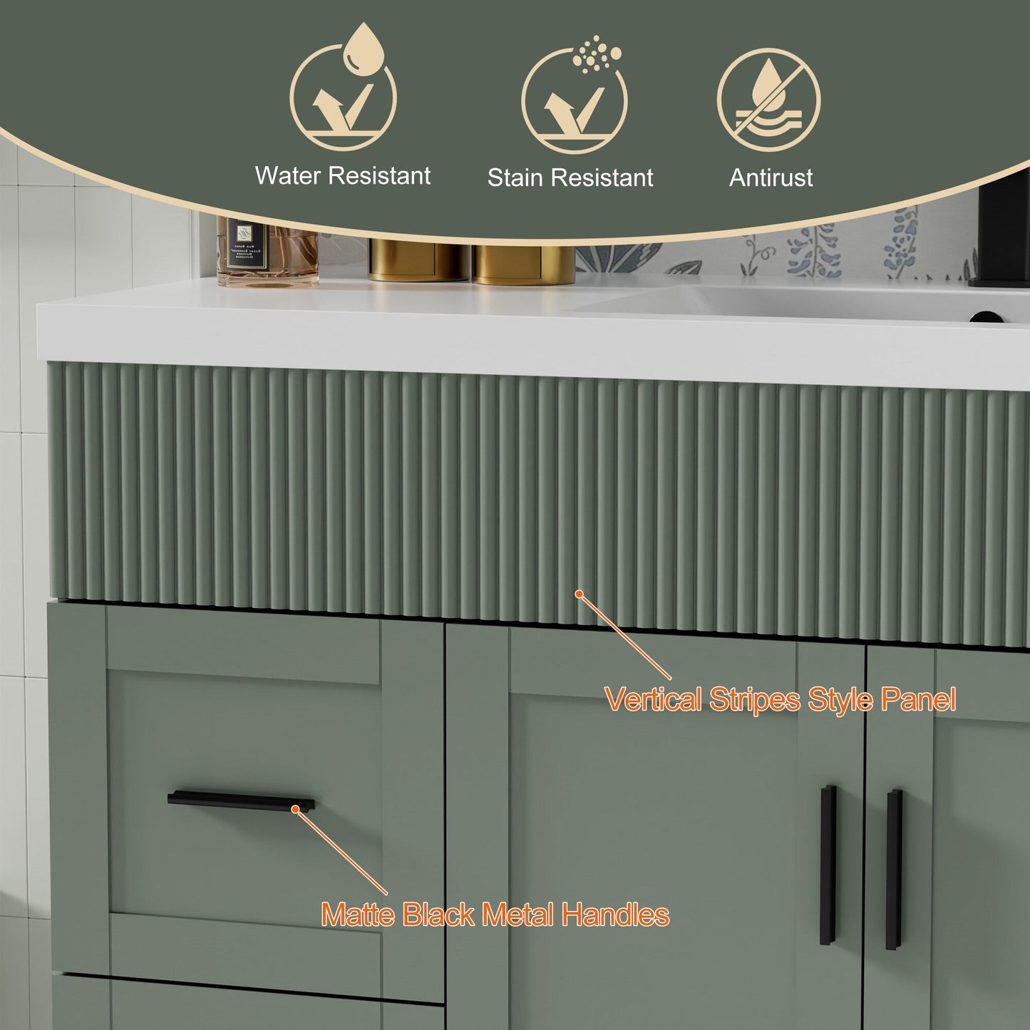 Wavy Line 30/36/48 Bathroom Vanity Set with Sink & Faucet