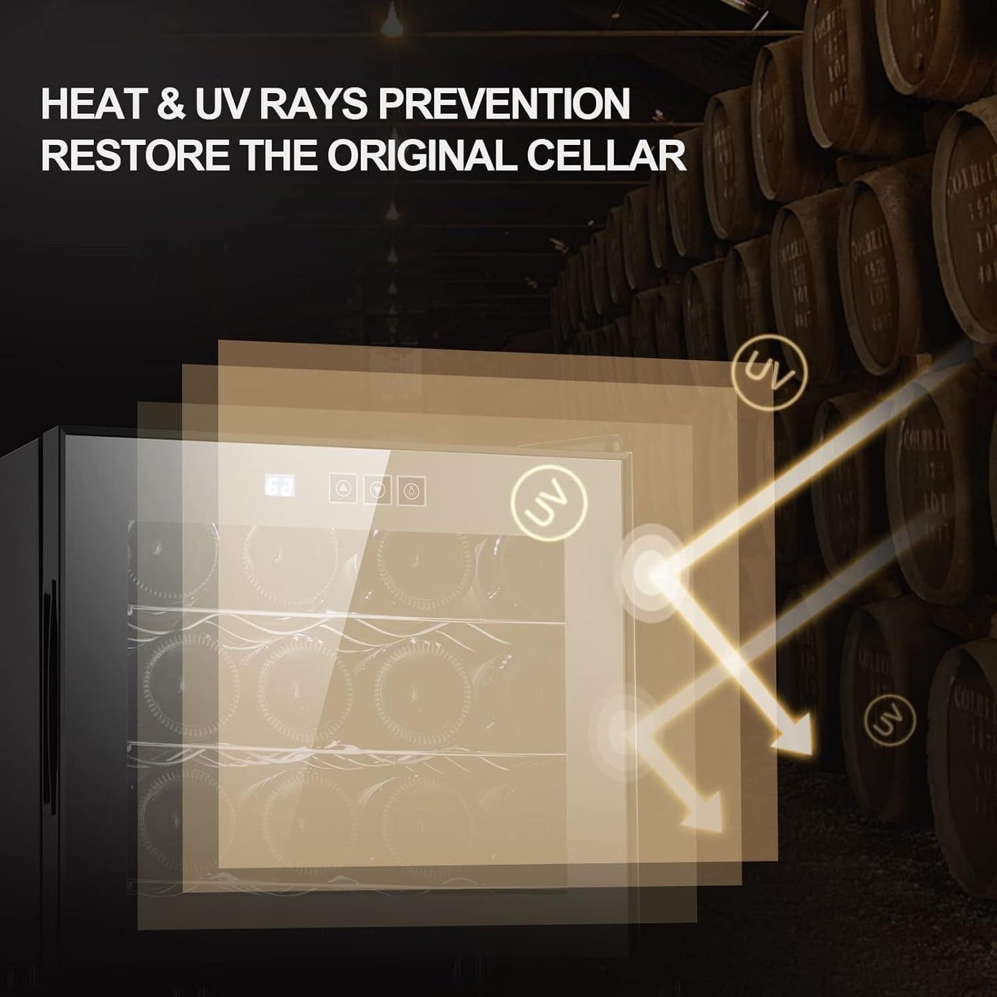 12- Bottle Wine Cooler Refrigerator,Mini Wine Cellars(54-66°F),Countertop Wine Cooler with Digital Temperature Control