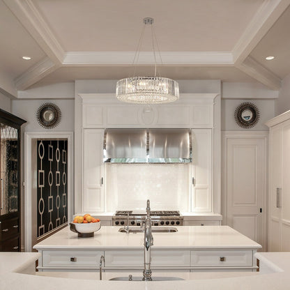 24.8 in. 8-Light Farmhouse Chandelier, Crystal Chandelier, Drum Chandelier for Dining Room Living Room Bedroom Kitchen