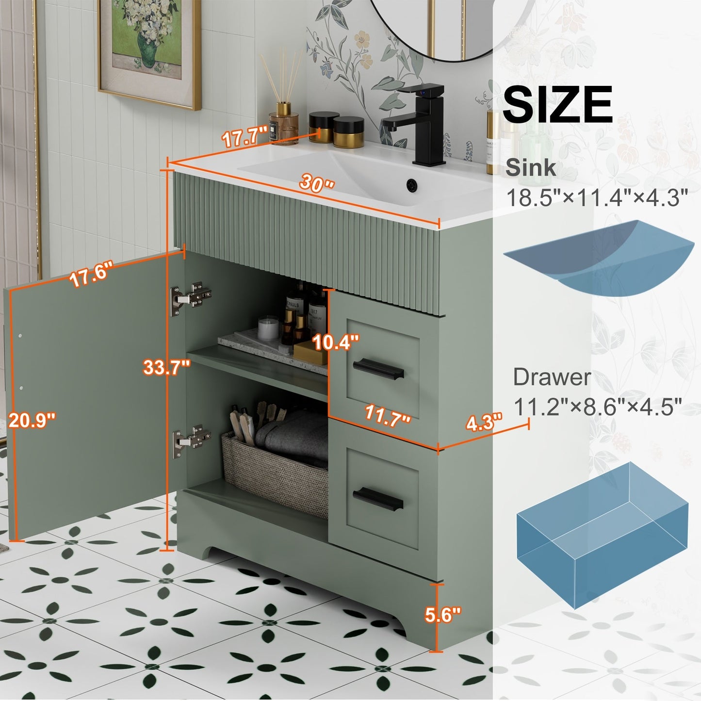Wavy Line 30/36/48 Bathroom Vanity Set with Sink & Faucet