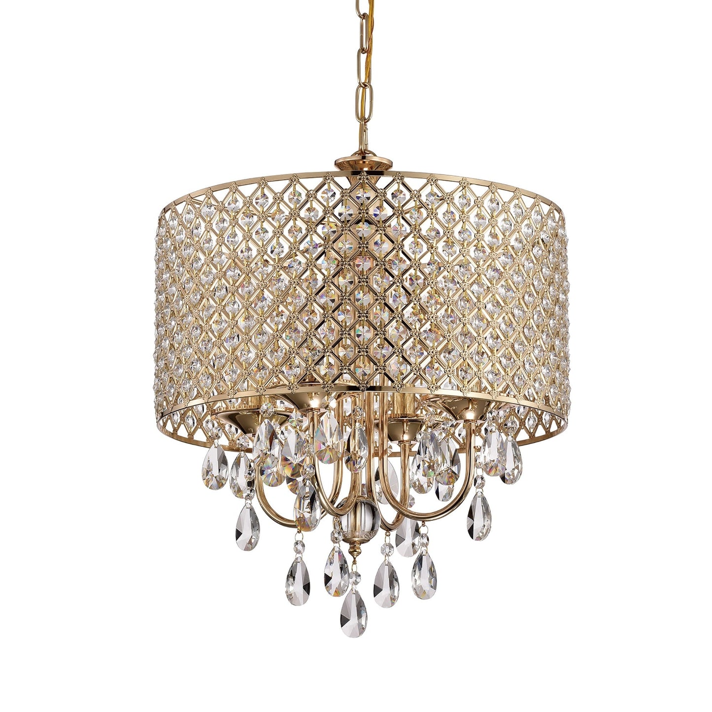 Round Beaded Drum Chandelier with Hanging Crystals