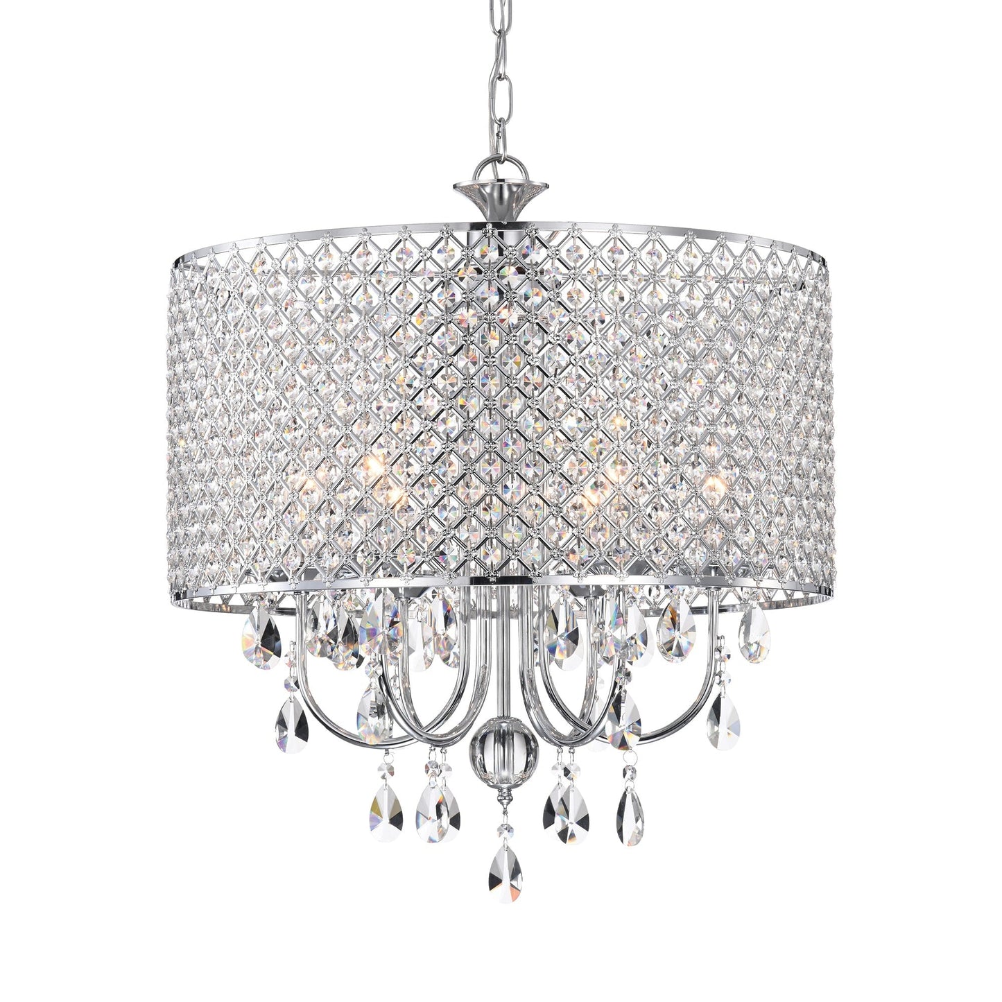 Round Beaded Drum Chandelier with Hanging Crystals