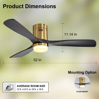 Sofucor 52 Inch Flush Mount Ceiling Fan with Remote, Reversible Motor,Integrated Light Optional