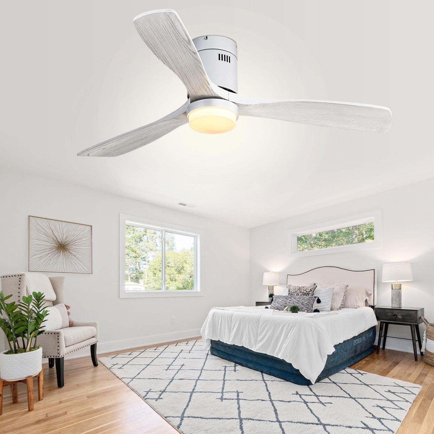 Sofucor 52 Inch Flush Mount Ceiling Fan with Remote, Reversible Motor,Integrated Light Optional