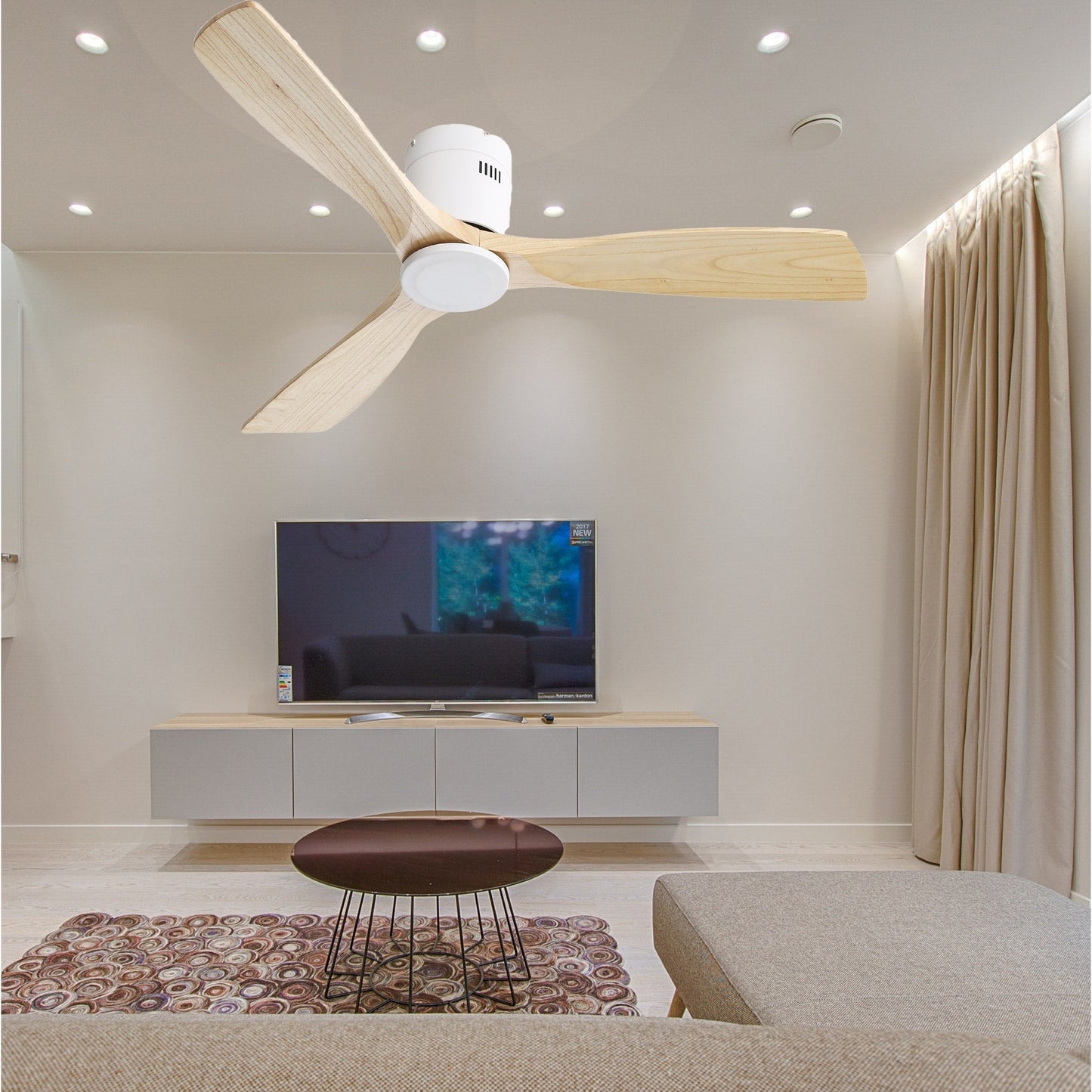 Sofucor 52 Inch Flush Mount Ceiling Fan with Remote, Reversible Motor,Integrated Light Optional