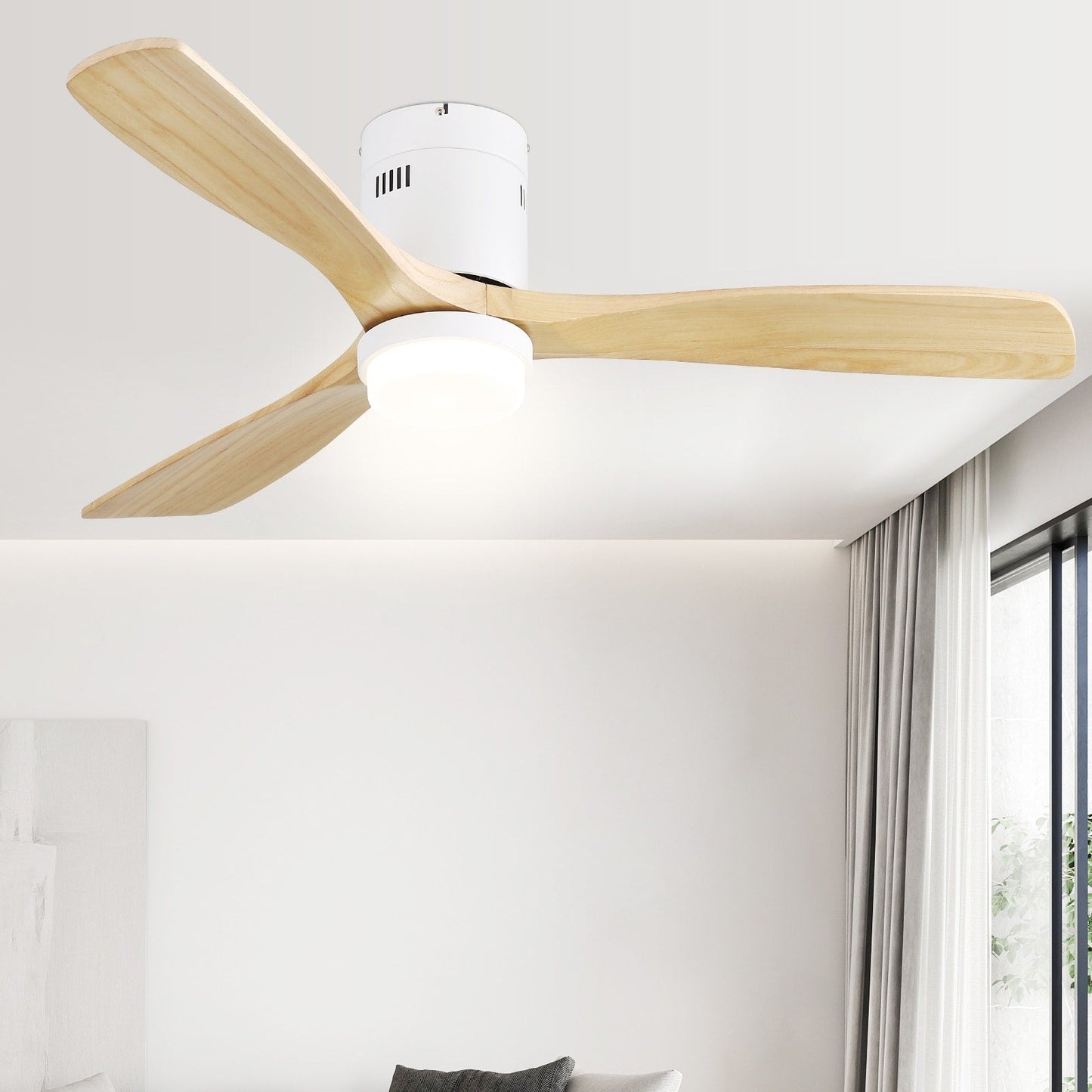 Sofucor 52 Inch Flush Mount Ceiling Fan with Remote, Reversible Motor,Integrated Light Optional