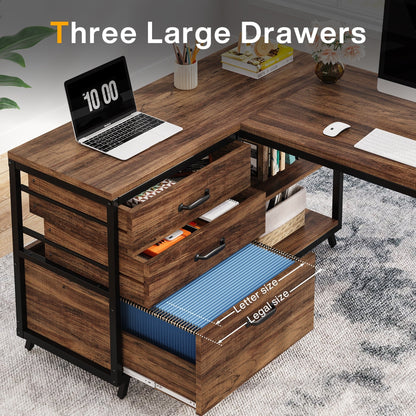 Reversible L Shaped Desk With File Drawers, Corner Computer Desk
