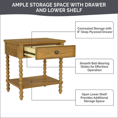 Madison Park Signature Beckett Turned Wood Spindle Nightstand with Drawer & Shelf