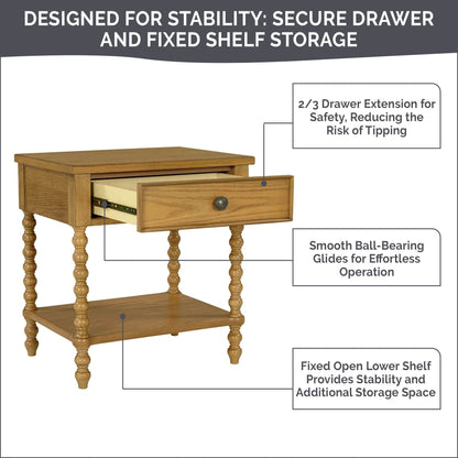 Madison Park Signature Beckett Turned Wood Spindle Nightstand with Drawer & Shelf