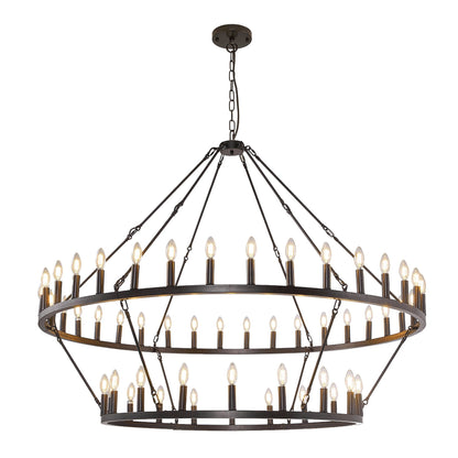 Modern Farmhouse Chandelier 2 Tier Round Wagon Wheel Chandelier Large High Ceiling Light.
