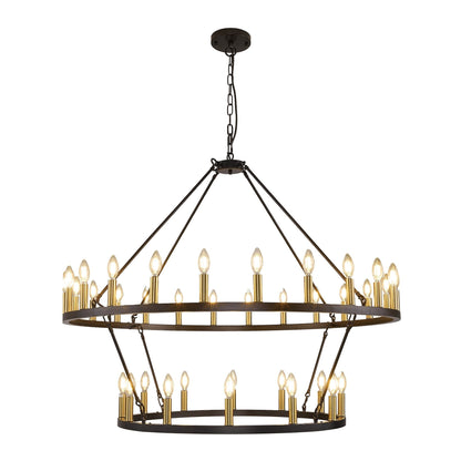 Modern Farmhouse Chandelier 2 Tier Round Wagon Wheel Chandelier Large High Ceiling Light.
