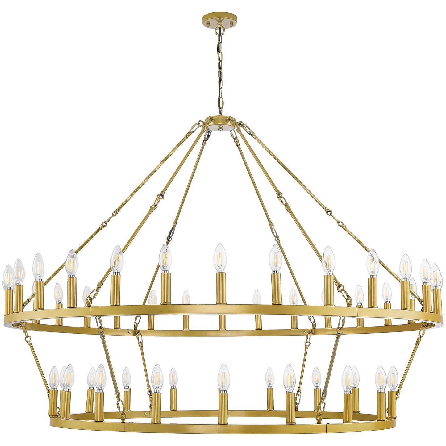 Modern Farmhouse Chandelier 2 Tier Round Wagon Wheel Chandelier Large High Ceiling Light.