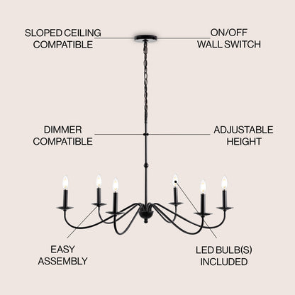 34.75 6-Light Iron LED Chandelier, by JONATHAN Y