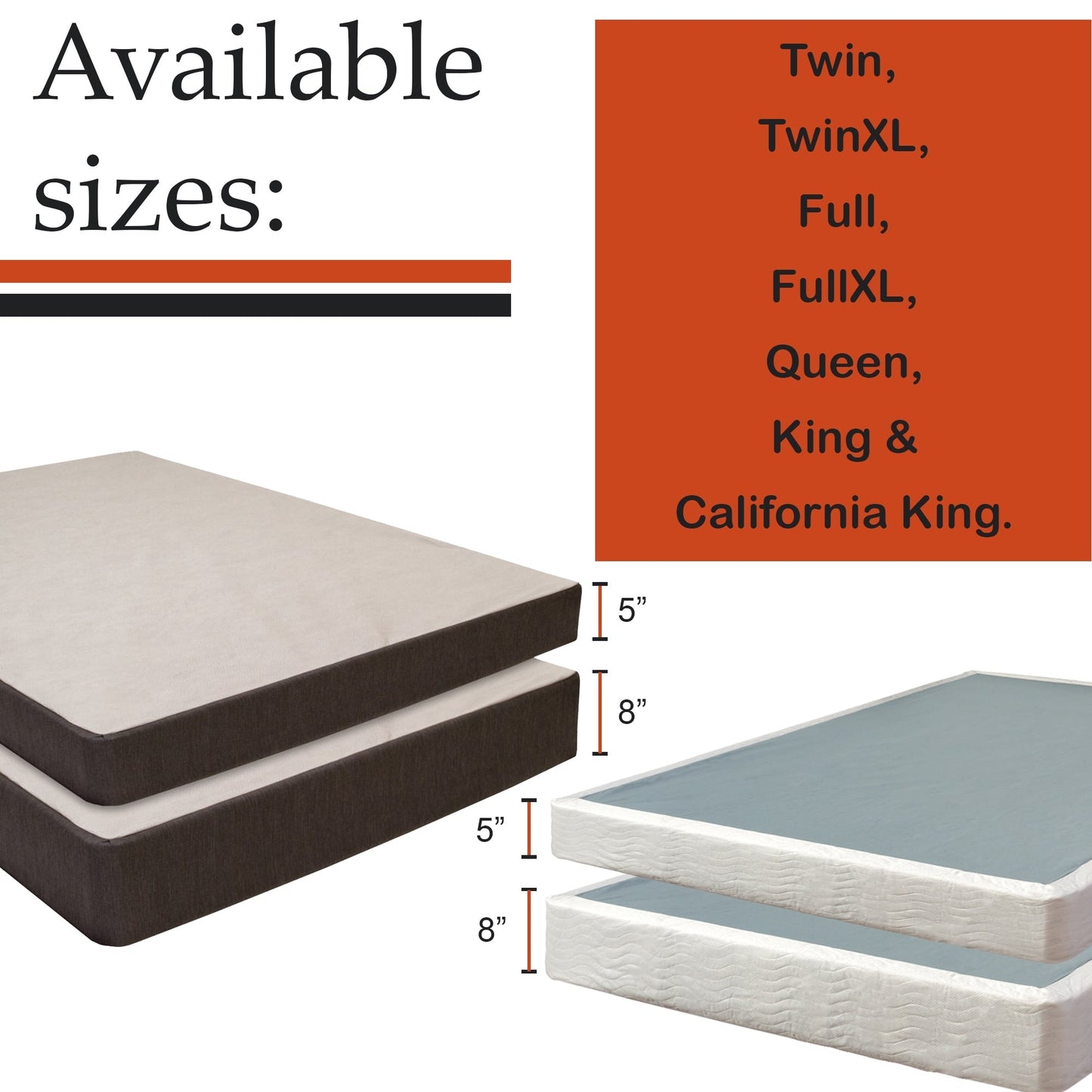 ONETAN , 5” & 8 Easy Wood Box Spring/Foundation with Simple Assembly, White.