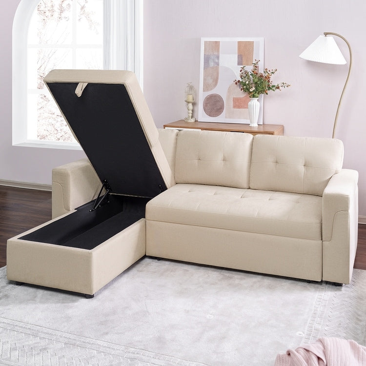 Reversible Sectional Sofa with Pull-Out Sleeper Bed, Hidden Storage Chaise, Durable Legs,