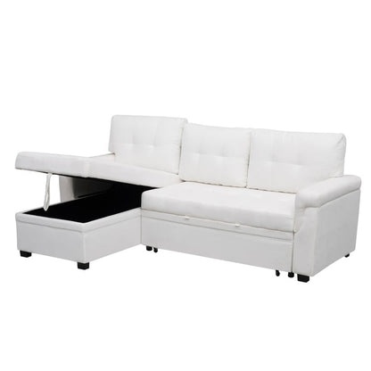 Reversible Sectional Sofa with Pull-Out Sleeper Bed, Hidden Storage Chaise, Durable Legs,