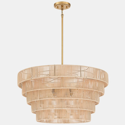 Piersan 5-Light Modern Bohemian Chandelier with Tiered Rattan Shade - 26 in. W