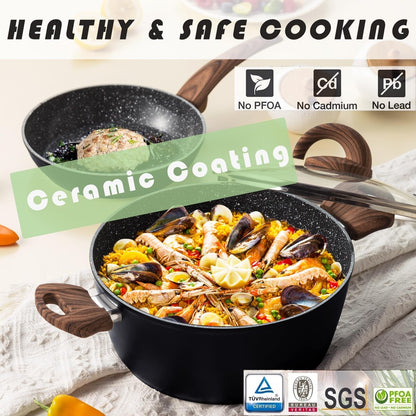Pots and Pans Set Non Stick, Ceramic Cookware Set with Pattern, Induction Kitchen Cooking Sets w/Frying Pans,Casserole with Lids