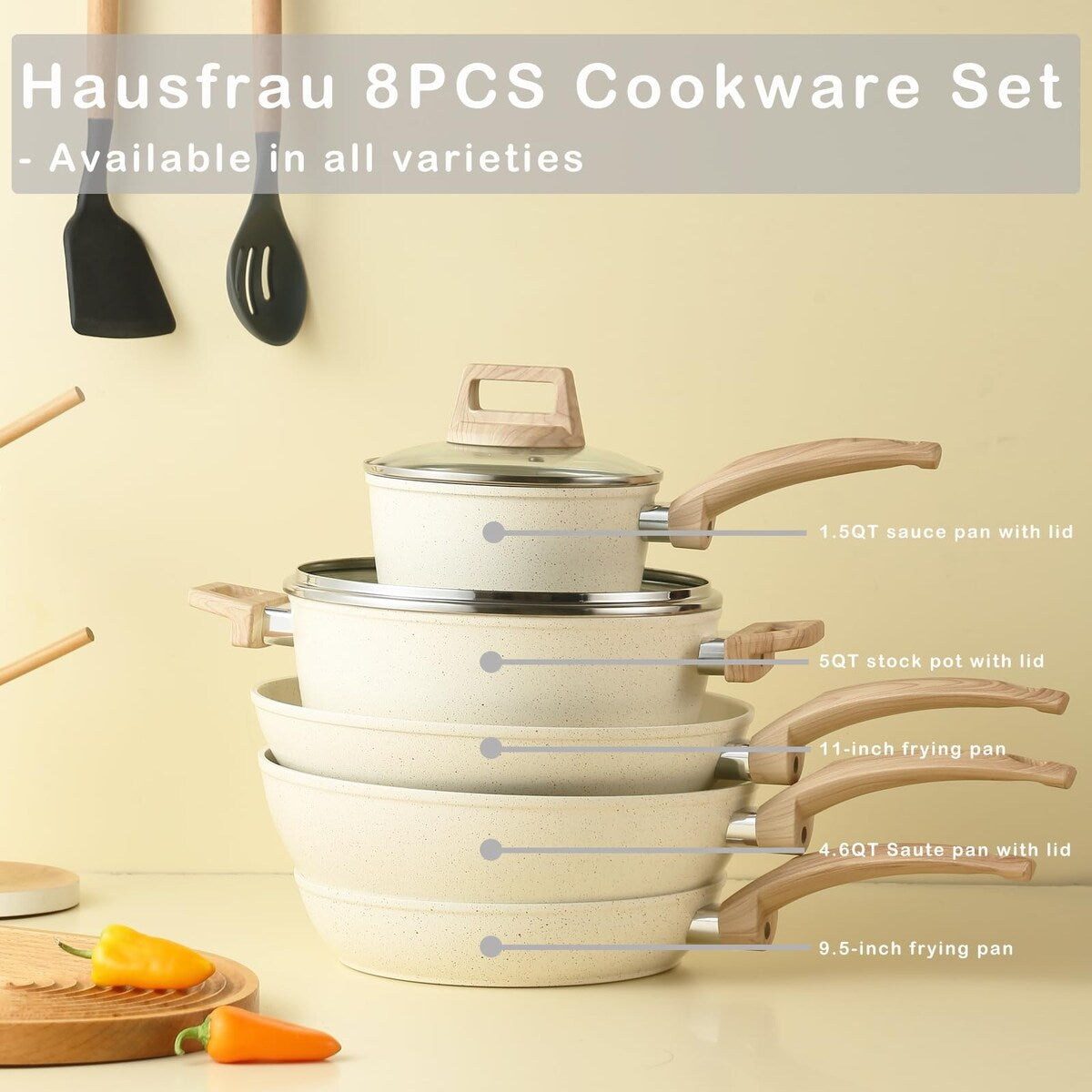 Pots and Pans Set Non stick, Ceramic Cookware Set Nonstick Kitchen Cooking Set w/Frying Pan Saucepan Saute Pan Casserole