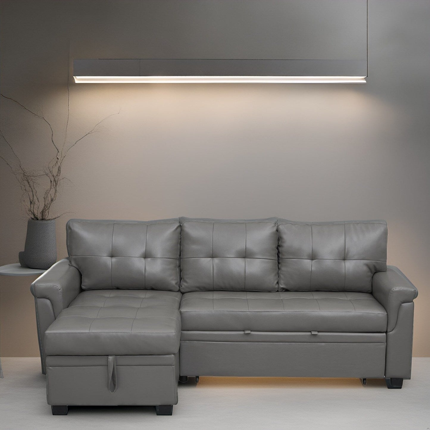 Reversible Sectional Sofa with Pull-Out Sleeper Bed, Hidden Storage Chaise, Durable Legs,