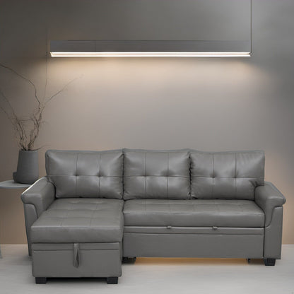 Reversible Sectional Sofa with Pull-Out Sleeper Bed, Hidden Storage Chaise, Durable Legs,