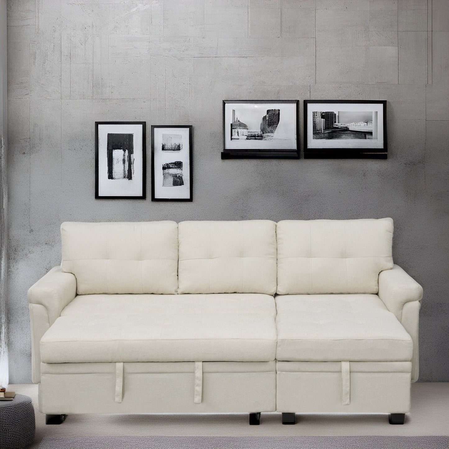 Reversible Sectional Sofa with Pull-Out Sleeper Bed, Hidden Storage Chaise, Durable Legs,