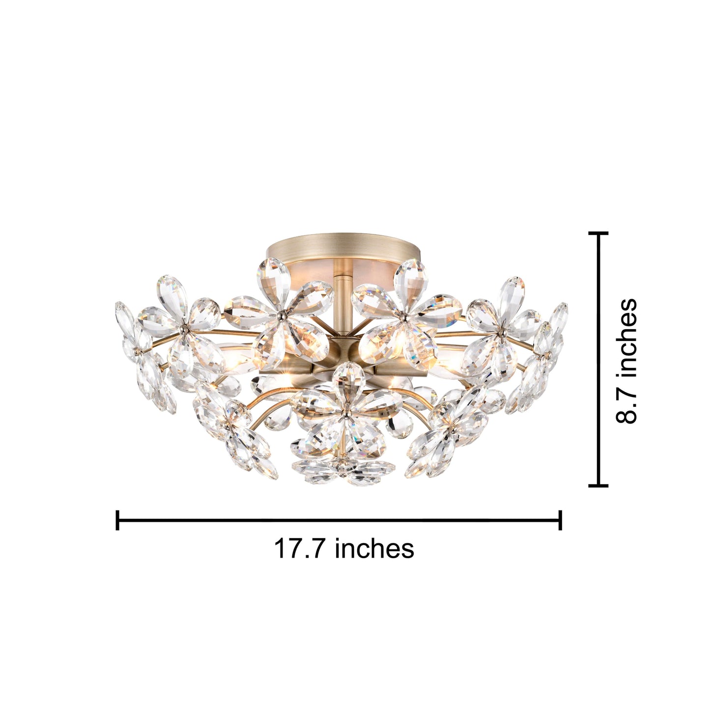 Rosa 6-Light Brushed Silver-ish Champagne Flower Crystal Flush Mount - 17.7 inches in diameter x 8.7 inches H