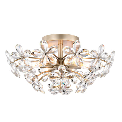 Rosa 6-Light Brushed Silver-ish Champagne Flower Crystal Flush Mount - 17.7 inches in diameter x 8.7 inches H