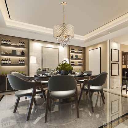 Round Beaded Drum Chandelier with Hanging Crystals