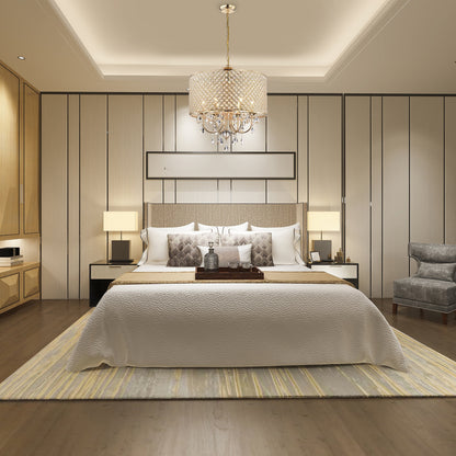 Round Beaded Drum Chandelier with Hanging Crystals