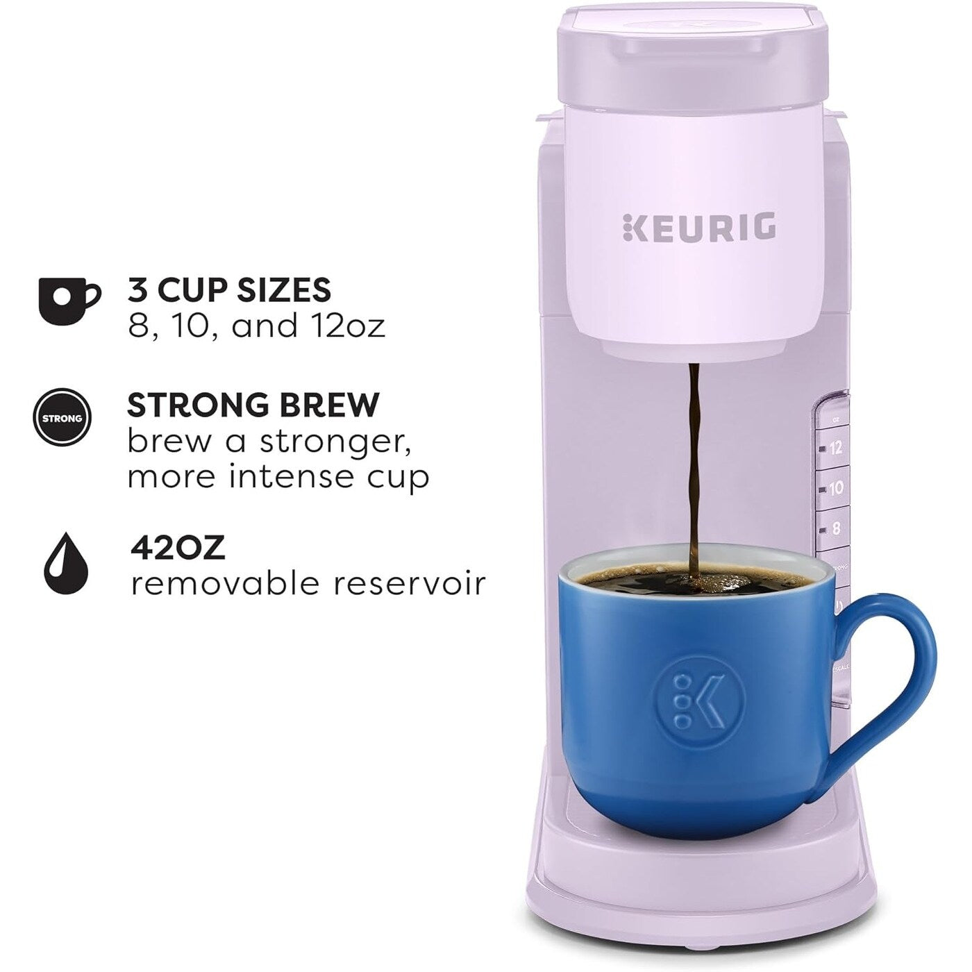 Single Serve K-Cup Coffee Maker, 3 Brew Sizes, Strong Brew, 42oz Reservoir, Lavender