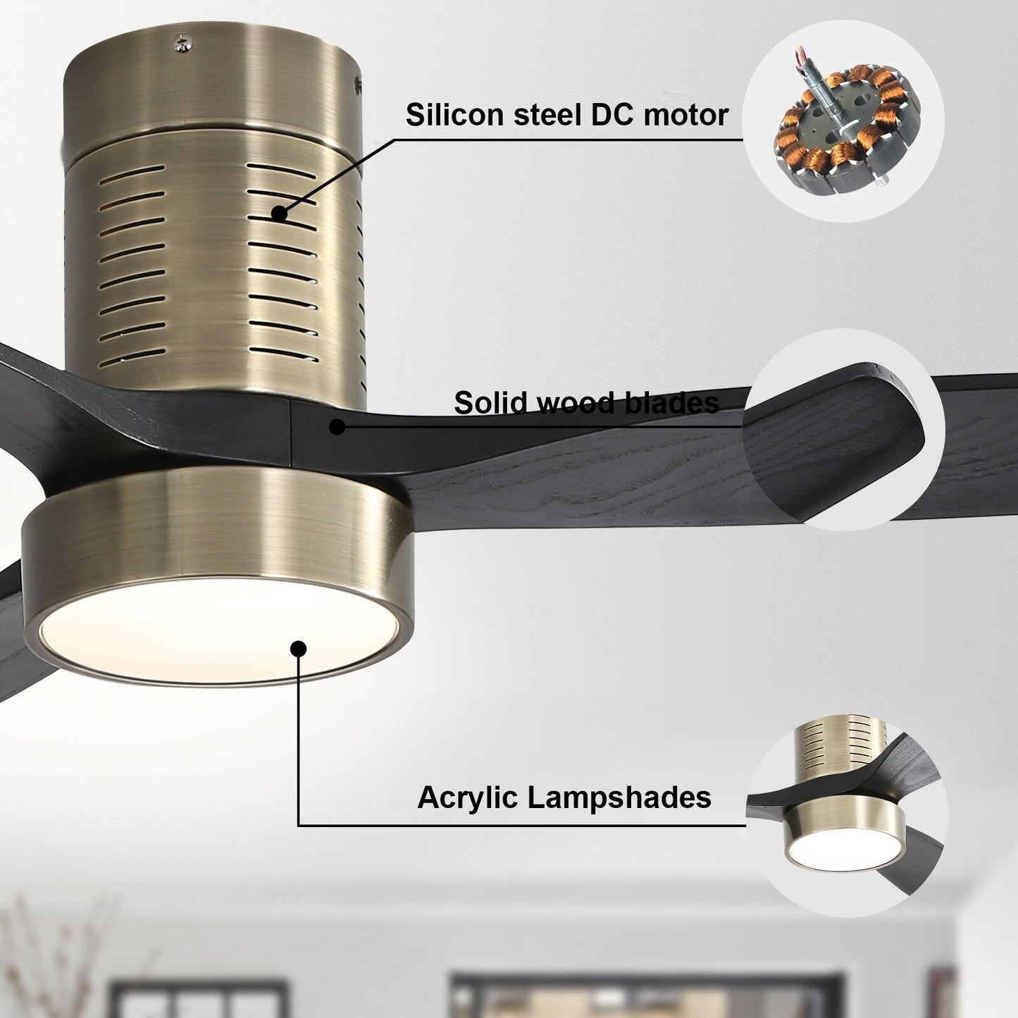 Sofucor 52 Inch Flush Mount Ceiling Fan with Remote, Reversible Motor,Integrated Light Optional