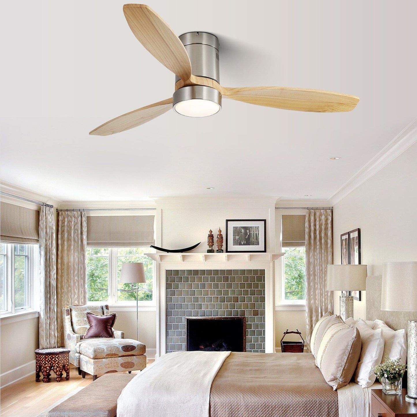 Sofucor 52 Inch Flush Mount Ceiling Fan with Remote, Reversible Motor,Integrated Light Optional