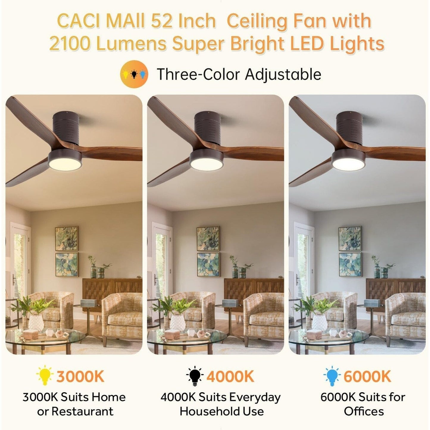 Sofucor 52 Inch Flush Mount Ceiling Fan with Remote, Reversible Motor,Integrated Light Optional