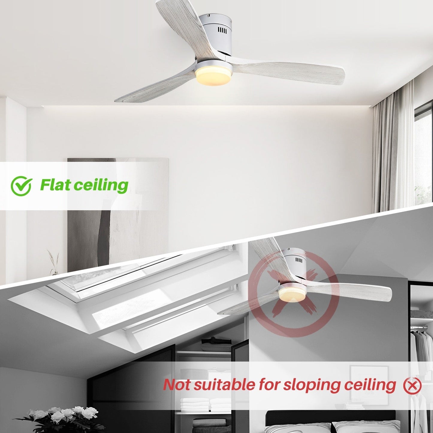 Sofucor 52 Inch Flush Mount Ceiling Fan with Remote, Reversible Motor,Integrated Light Optional