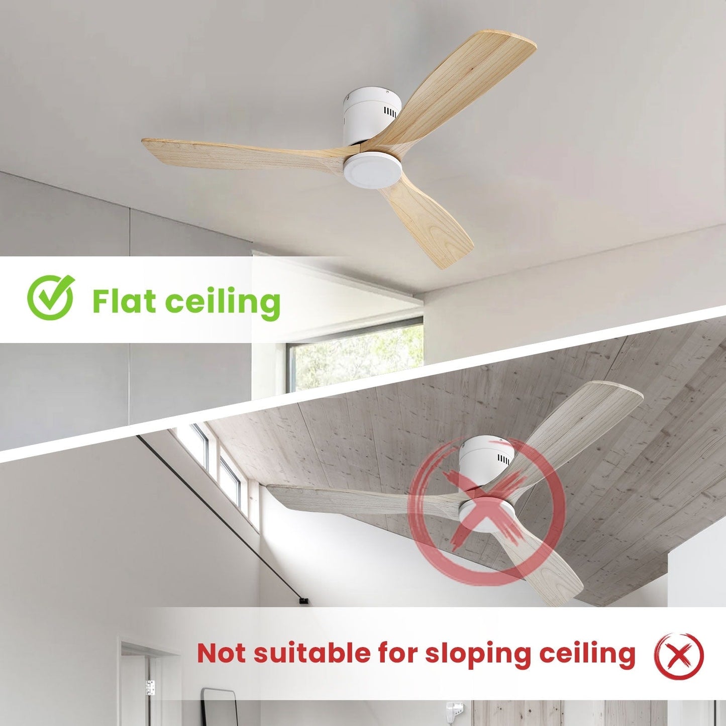 Sofucor 52 Inch Flush Mount Ceiling Fan with Remote, Reversible Motor,Integrated Light Optional