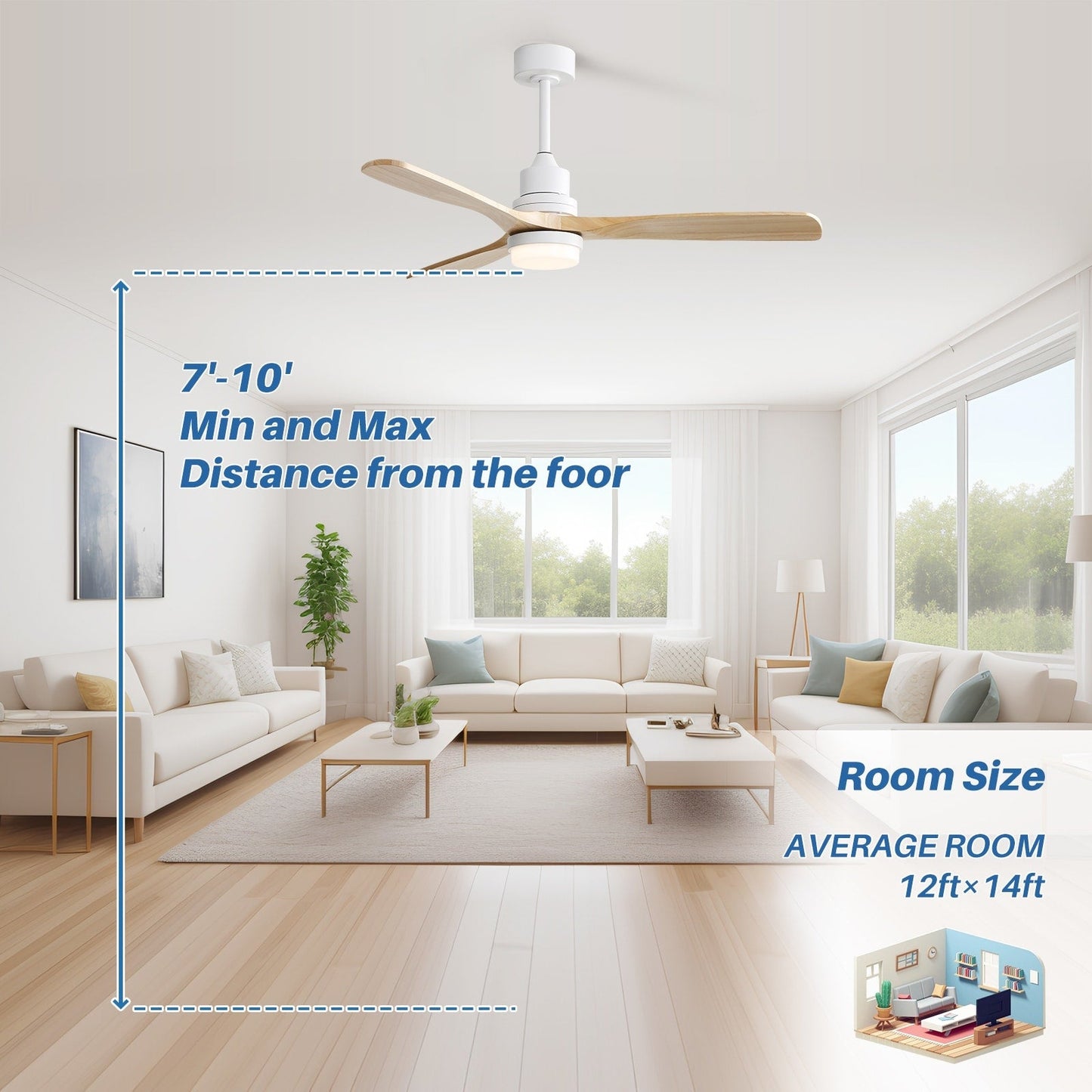 Sofucor 52 Indoor Wood Ceiling Fan Light with Remote, Integrated Light Optional