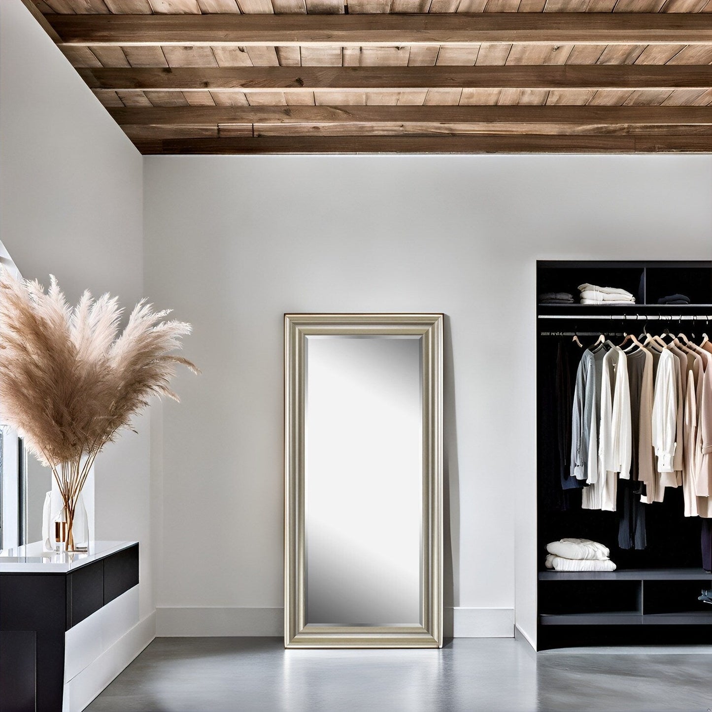 Tall Mirror Full Body Oversized Mirror Smooth Faux Wood Frame Rectangle Wall Mounted Hanging Mirror