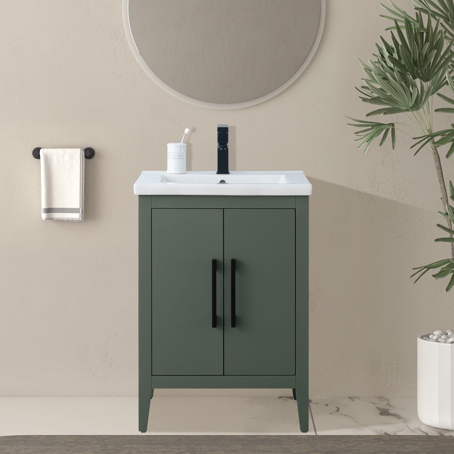 Vanity Art 20 or 24 or 30 Single Sink Bathroom Vanity Cabinet with Ceramic Top