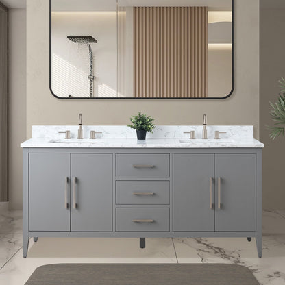 Vanity Art 72 Double Sink Bathroom Vanity Cabinet with Engineered Marble Top