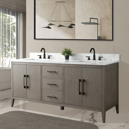Vanity Art 72 Double Sink Bathroom Vanity Cabinet with Engineered Marble Top