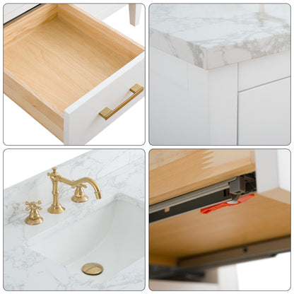 Vanity Art 72 Double Sink Bathroom Vanity Cabinet with Engineered Marble Top