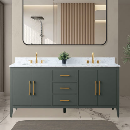 Vanity Art 72 Double Sink Bathroom Vanity Cabinet with Engineered Marble Top