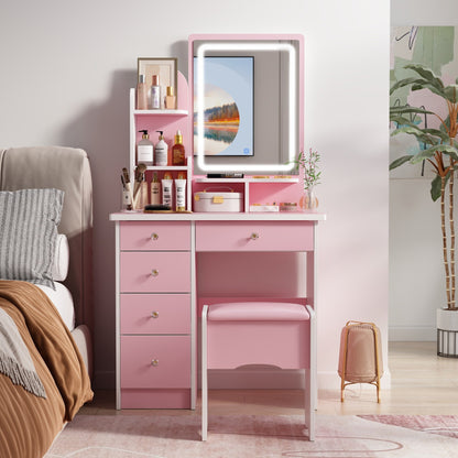 Vanity Set With Mirror and Lamp Home Makeup Dressing Table with Stool